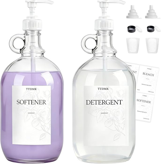 2 Pcs Glass Liquid Laundry Detergent Dispenser, Half Gallon Laundry Soap Dispenser for Laundry Ro... | Amazon (US)