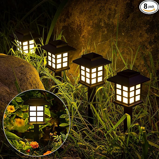 GIGALUMI Solar Outdoor Lights，8 Pack LED Solar Lights Outdoor Waterproof, Solar Walkway Lights ... | Amazon (US)