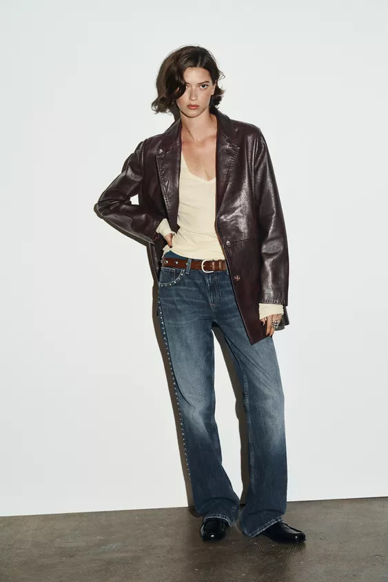 TRF SLUNG LOW-RISE STUDDED JEANS | Zara US