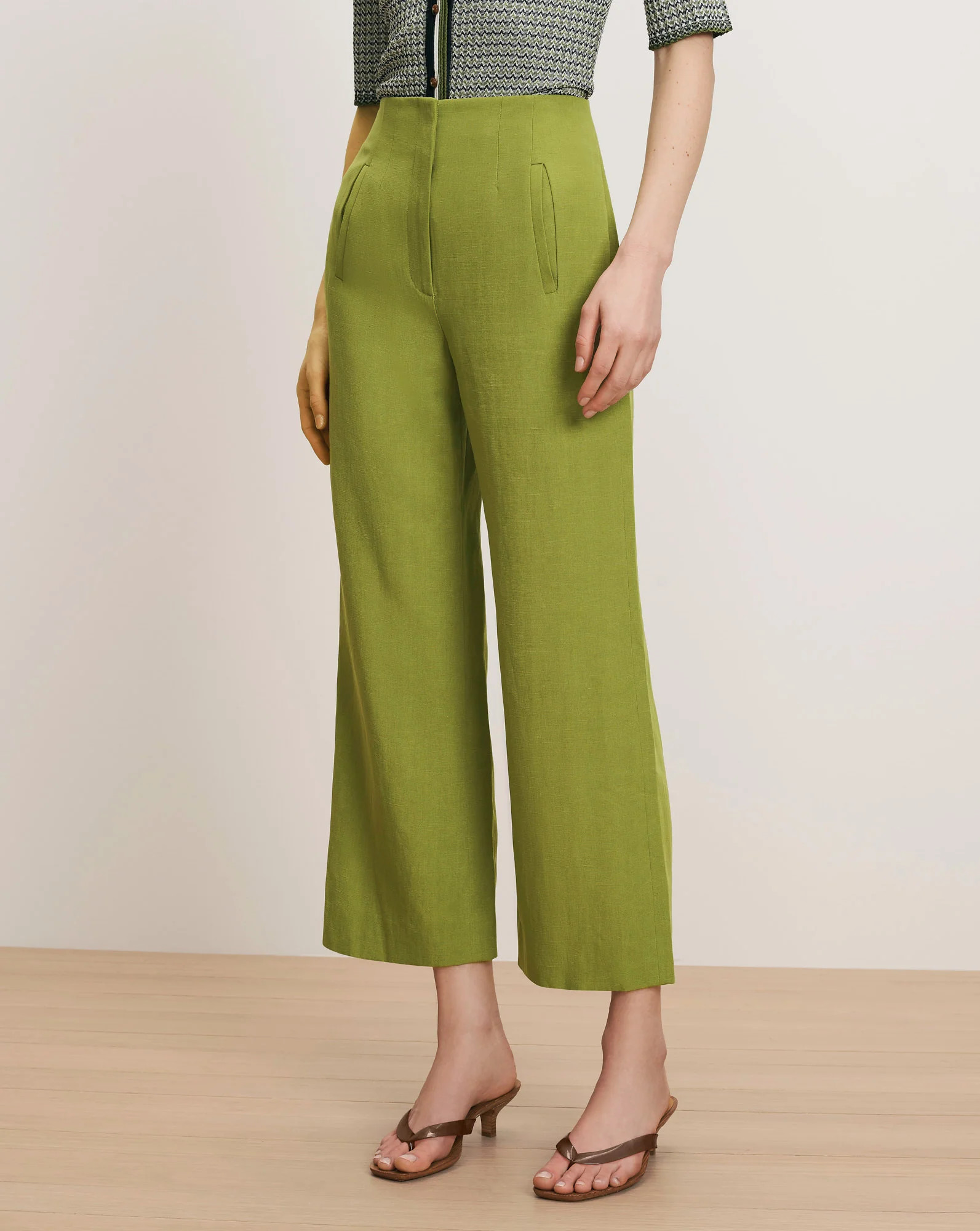 Dova Wide-Leg Linen Pant in Cactus | Veronica Beard | Veronica Beard