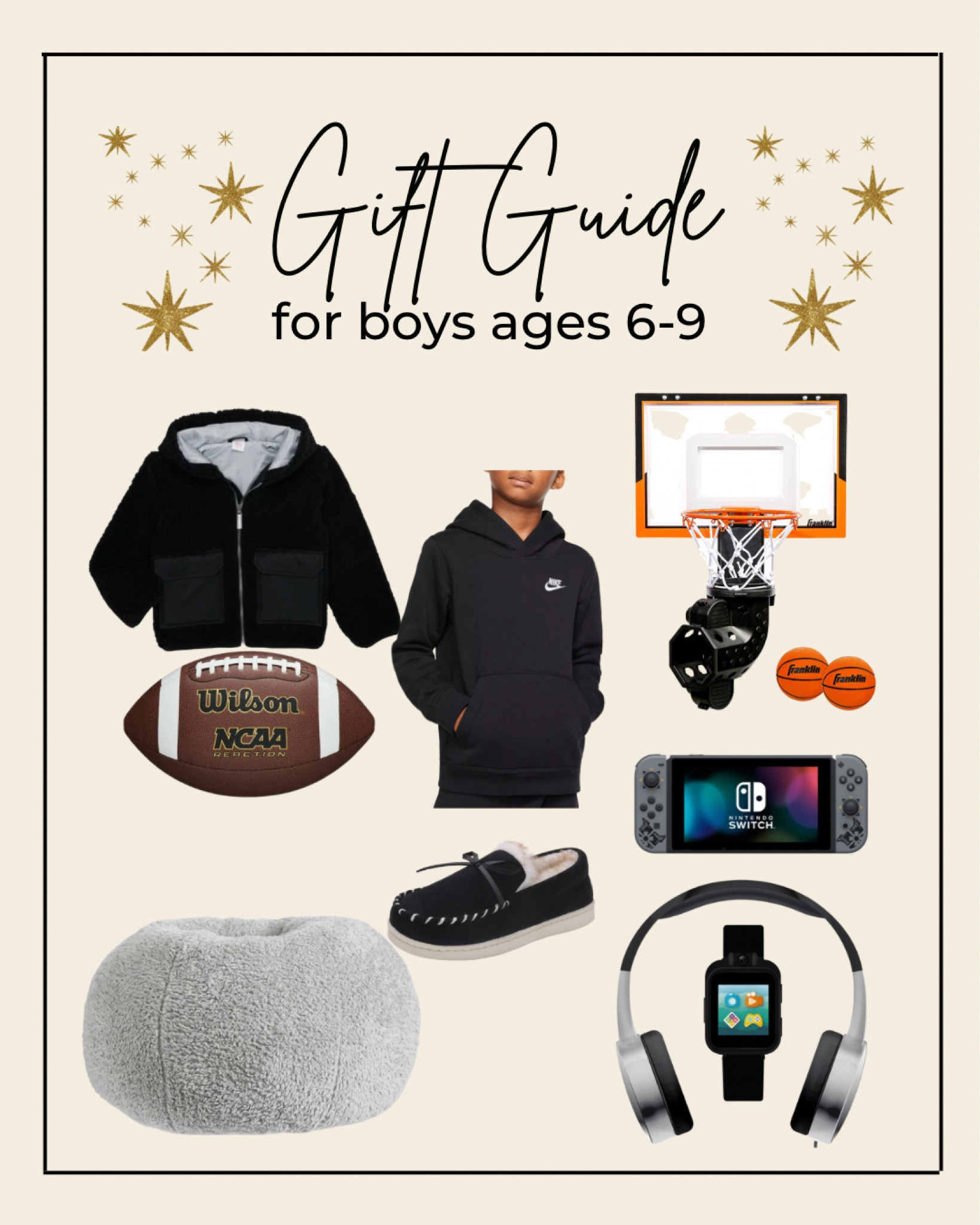 Gift guide for boys. Sherpa Walmart jacket. Nike hoodie. Football. Pottery barn bean bag chair. Walmart slippers. Basketball goal for bedroom door. Headphones and smart watch. Nintendo switch. #giftguide2022 #giftguideforboys

#LTKSeasonal #LTKunder100 #LTKHoliday