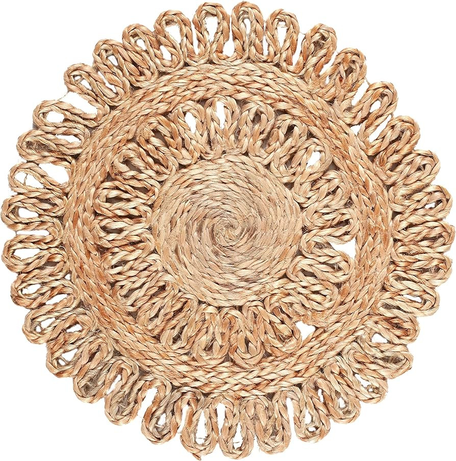 RIANGI 100% Jute Plate Mat Set 4 Reversible Natural 13x13 Inches Table Plate Mat Plate Chargers R... | Amazon (US)