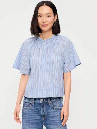 Loose Short-Sleeve Striped Top | Old Navy (US)