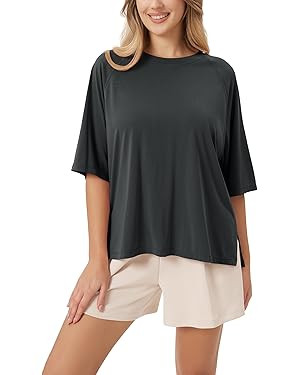 ODODOS Women's Side Split Tee Modal Soft Raglan Short Sleeve, Relaxed Fit Casual Lounge T-Shirts ... | Amazon (US)