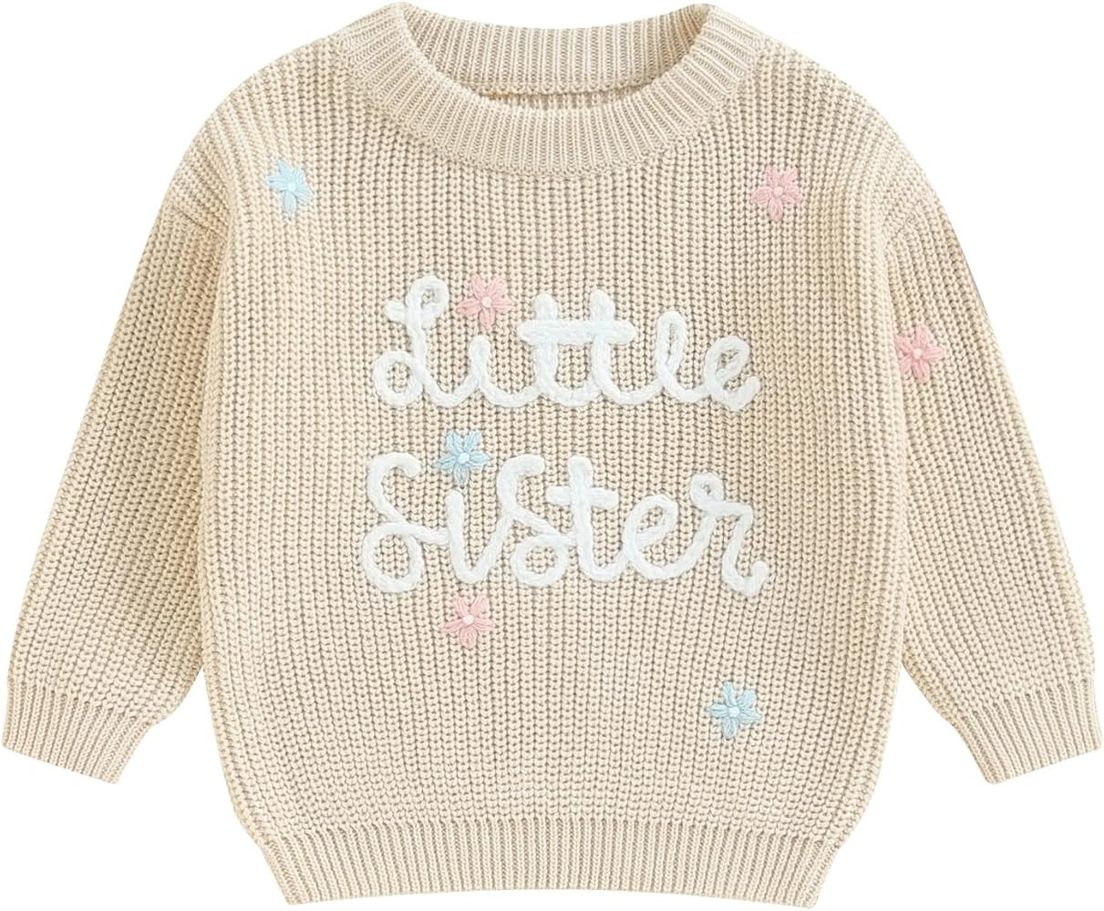 VISGOGO Big Little Sister Matching Sweater Baby Girls Knitted One-Piece Outfits Toddler Brother S... | Amazon (US)