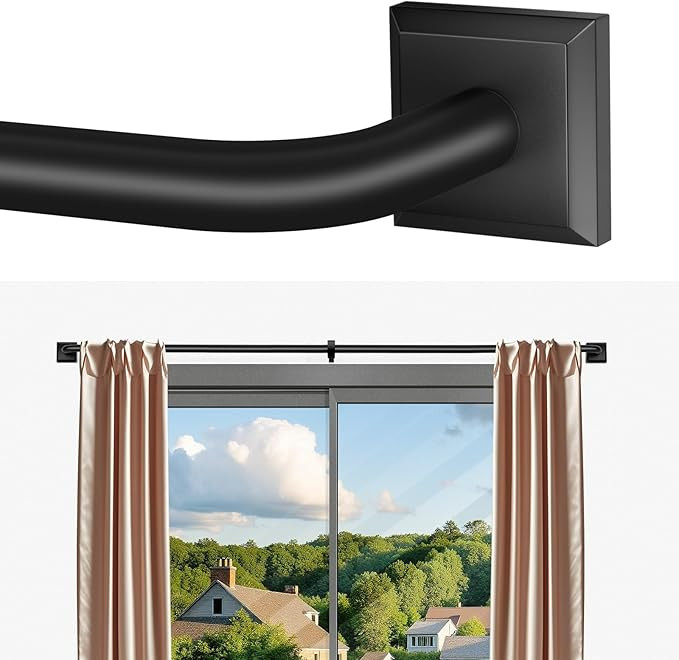 Black Curtain Rods for Windows 66-184 Inch(5.5-15.3ft) Heavy Duty Wrap Around Blackout Curtain Ro... | Amazon (US)