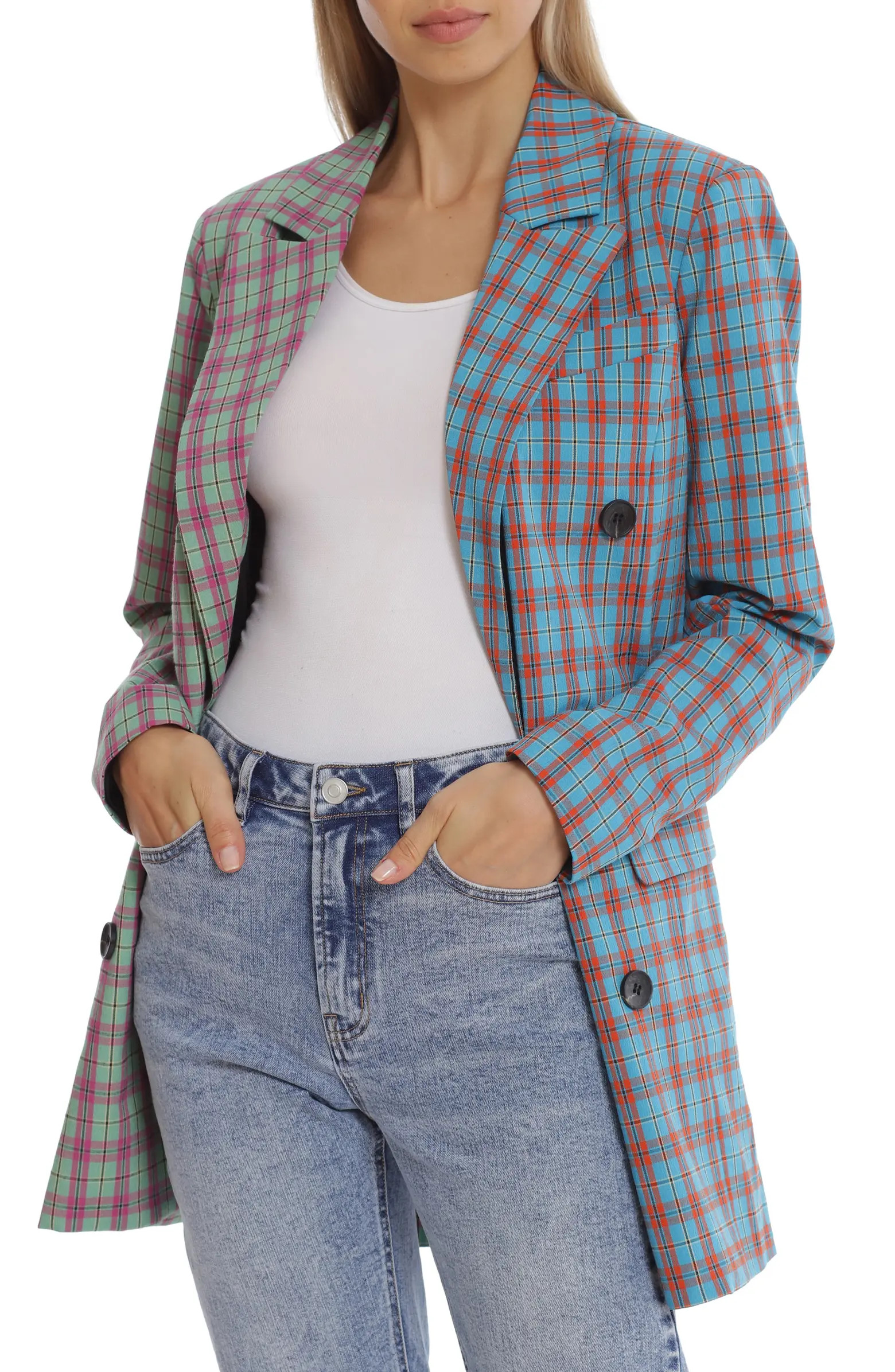 Mixed Plaid Longline Blazer | Nordstrom