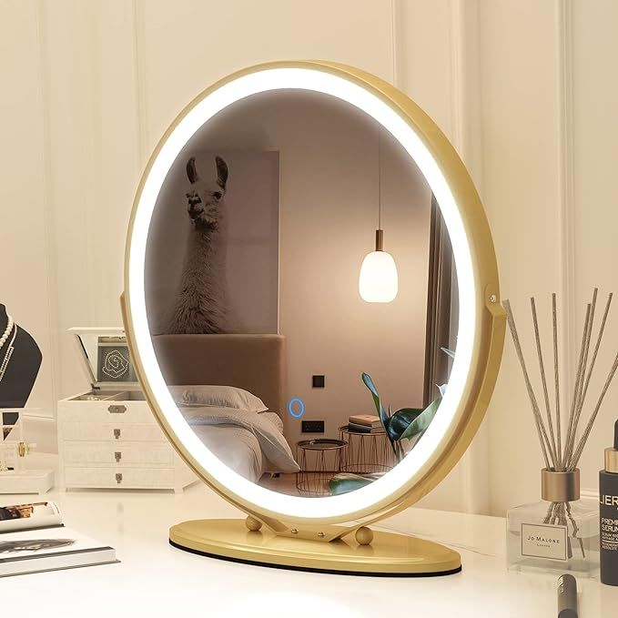 Vlsrka 20 inch Vanity Mirror with Lights, Round LED Makeup Mirror, Large Makeup Mirror with Light... | Amazon (US)