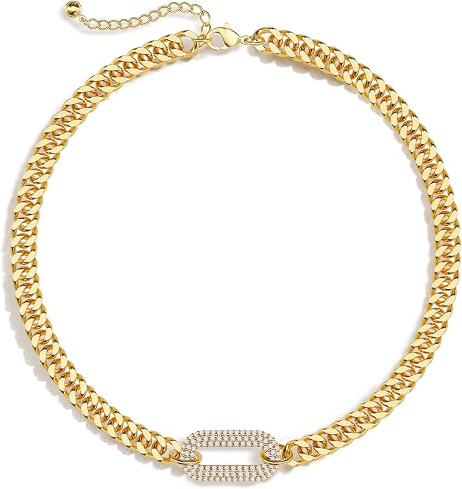 Moodear Valentine's Day Gold Necklace for Women Trendy - Chunky Herringbone Paperclip Cuban Link ... | Amazon (US)