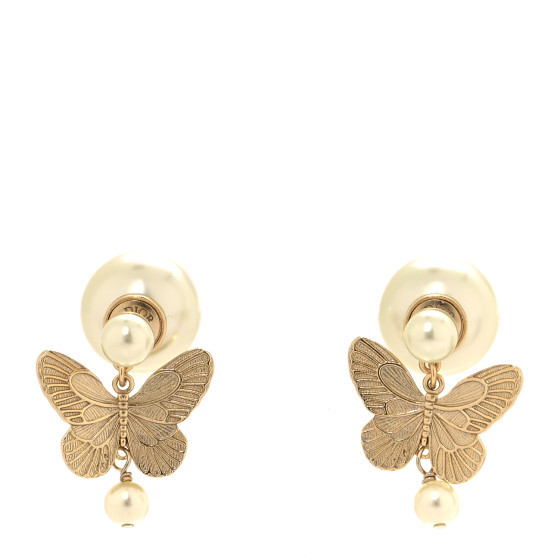 Pearl Butterfly Tribal Earrings Gold | FASHIONPHILE (US)