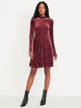 Long-Sleeve Velour Mini Dress | Old Navy (US)