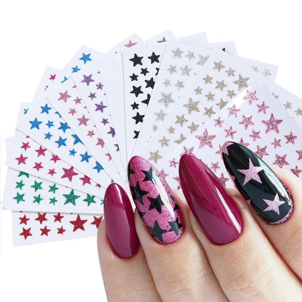 Star Nail Art Stickers Decals Nail Art Supplies 3D Matte Self-Adhesive Nail Slider Stars Stickers... | Amazon (US)
