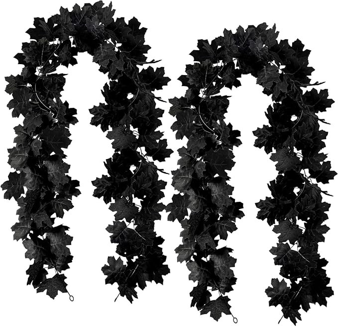2Pcs Black Maple Leaf Garland Halloween Artificial Fall Leave Vines | 11.8FT, Fall Floral Garland... | Amazon (US)