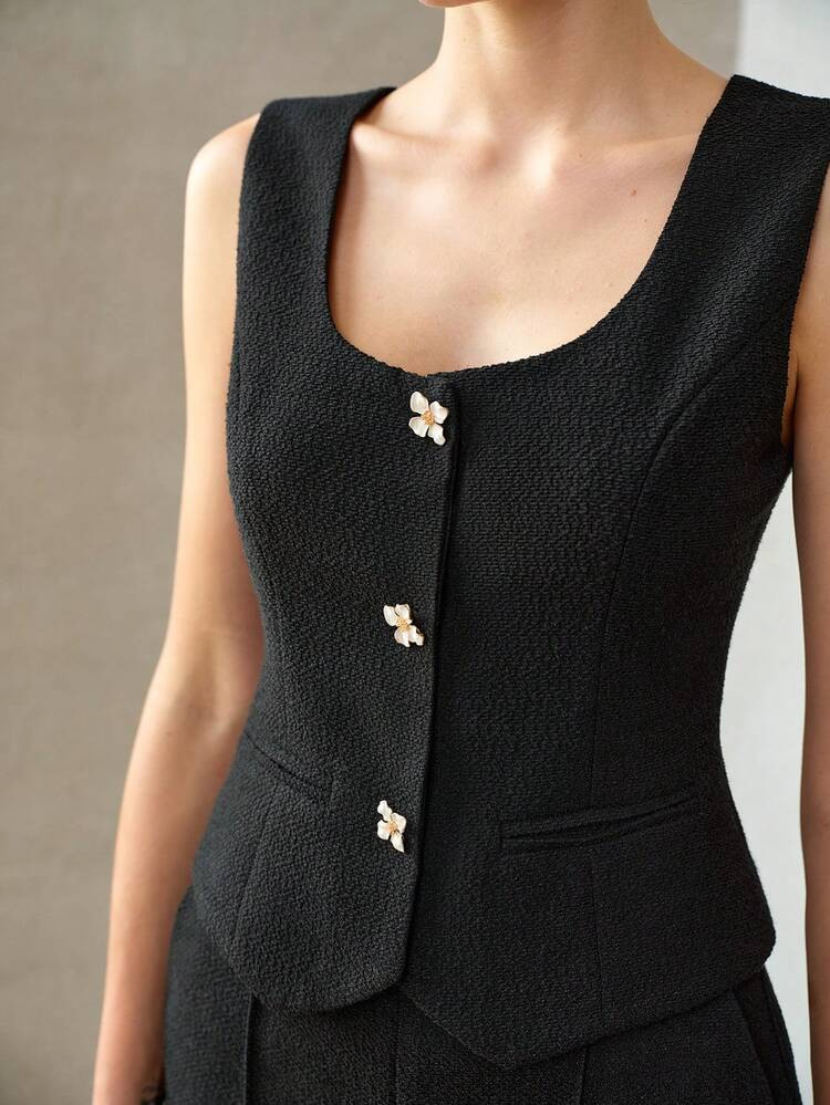 MOTF PREMIUM ELEGANT TEXTURED FLORAL BUTTON WAISTCOAT, SPRING/SUMMER | SHEIN