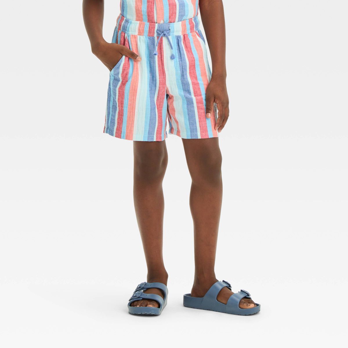 Boys' Americana Vertical 'Above Knee' Striped Pull-On Shorts - Cat & Jack™ Heathered Blue XS | Target