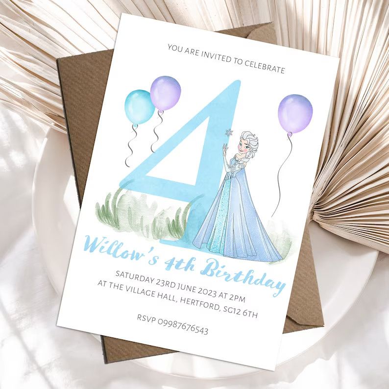 Printed Princess Elsa Birthday Invitationskids Children Boy - Etsy UK | Etsy (UK)