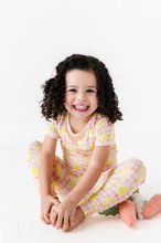 Pink Chick Gingham Short Sleeve Long Pant | Little Pajama Co.