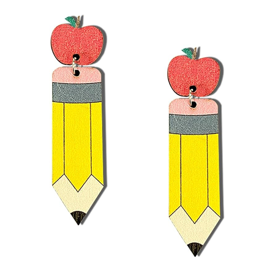 Pencil Earrings Dangle Earrings for Women Girls Handmade Wooden Pencil Drop Earring for Teen, Tea... | Amazon (US)