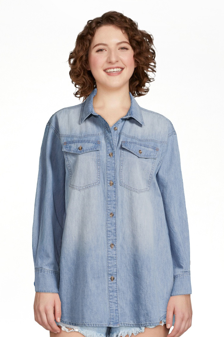 Sofia Jeans Women's and Women's Plus Sofia Oversized Boyfriend Shirt with Long Sleeves, Sizes XS-... | Walmart (US)