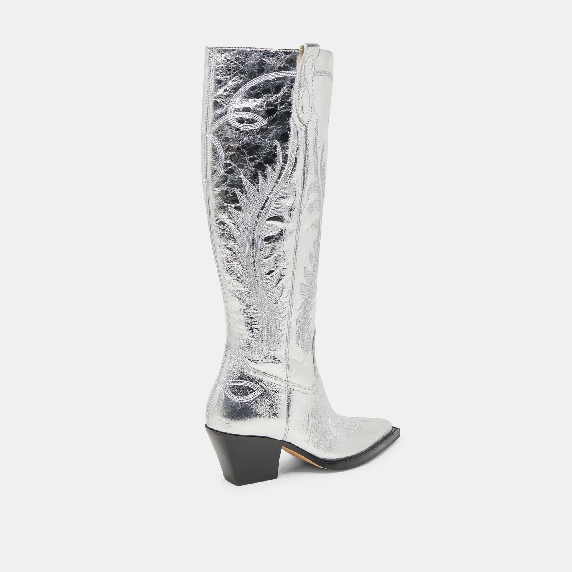 Ryatt Extra Wide Calf Boots Silver Distressed Leather | DolceVita.com