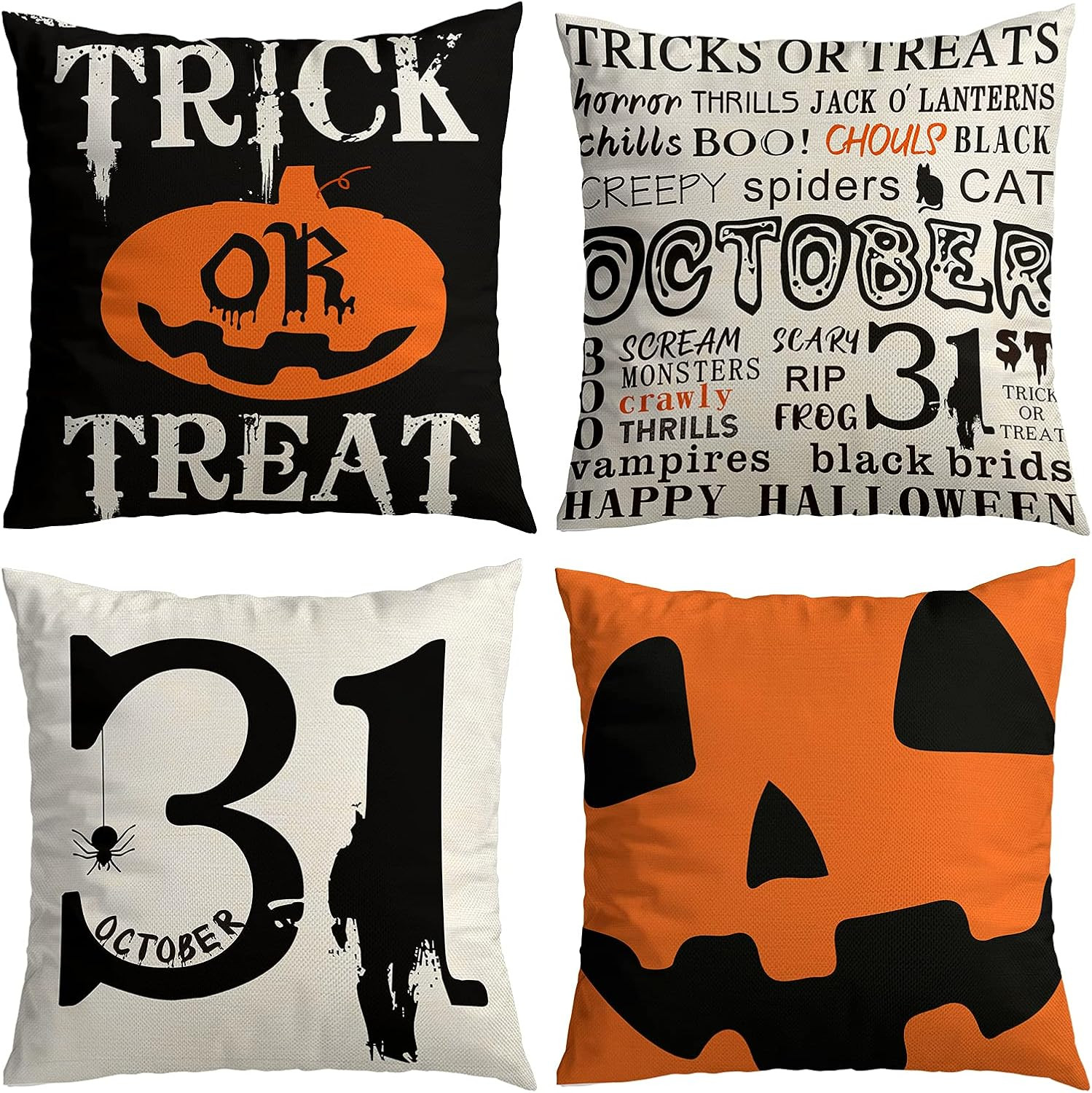 Halloween Decorations Clearance,Set of 4 18x18 Halloween Pillow Covers Decor Indoor Outdoor,Trick... | Amazon (US)