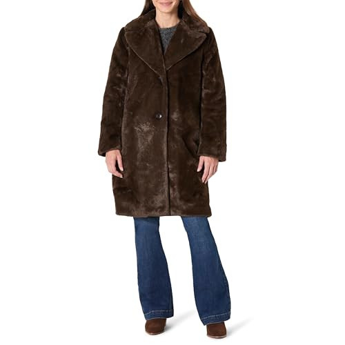 Amazon Essentials Women's Relaxed-Fit Long Faux Fur Coat with Lapel Collar, Dark Brown, Medium | Amazon (US)