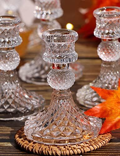 Simeitol Glass Candle Holder Set of 6, Clear Candlestick Holder & Taper Candle Holder for Wedding Pa | Amazon (US)