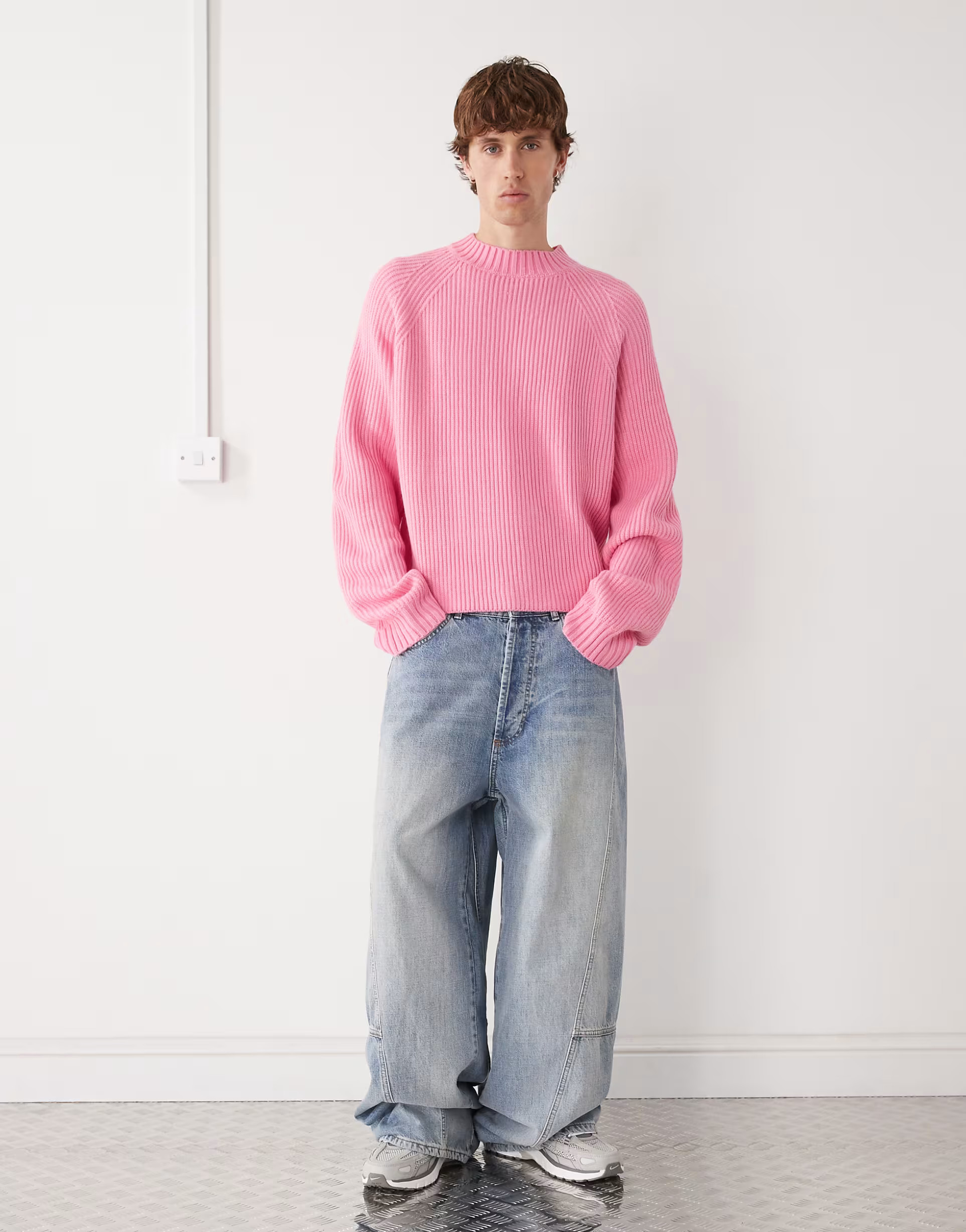 COLLUSION Boxy knitted jumper in baby pink | ASOS (Global)