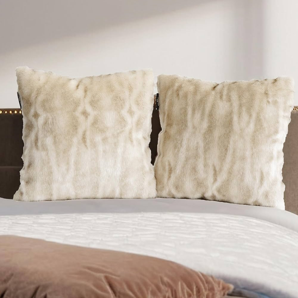 inchgrass Fur Throw Pillow Covers 18x18 Inch - Luxury Fluffy Sofa & Bed Pillow Covers Set of 2, U... | Amazon (US)