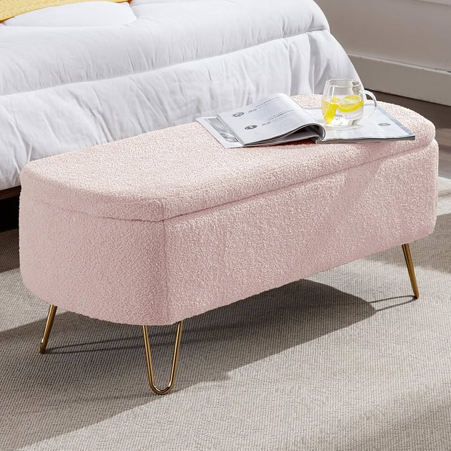 Modern Storage Ottoman Bench, Vintage Faux Fur Entryway Bench, End of Bed Bench with Gold Legs, U... | Amazon (US)