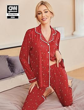 Ekouaer Pajamas Women's Long Sleeve Sleepwear Soft Button Down Loungewear Pjs Lounge Set Nightwea... | Amazon (US)