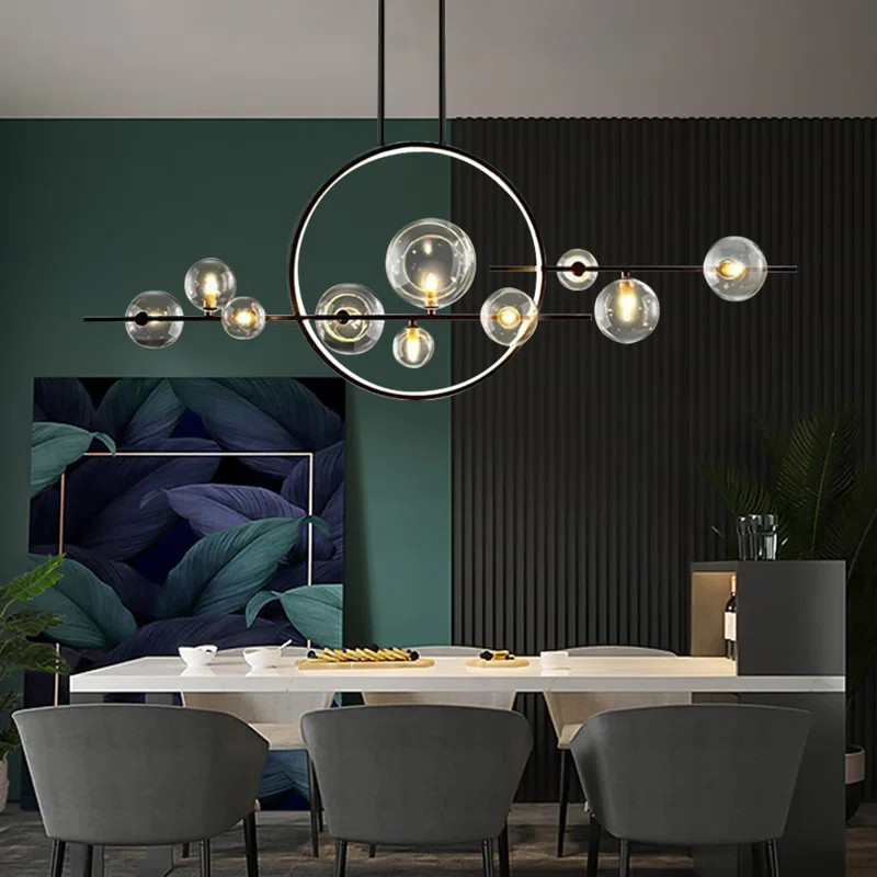 Bubi 10 - Light Modern Black Kitchen Island Light with Glass Globe Shade | Wayfair North America