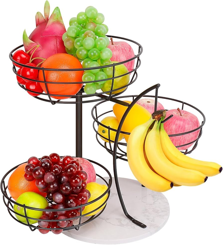 Livabber Fruit Basket Bowl with Banana Hanger, Metal Fruit Vegetable Storage Basket with Banana H... | Amazon (US)