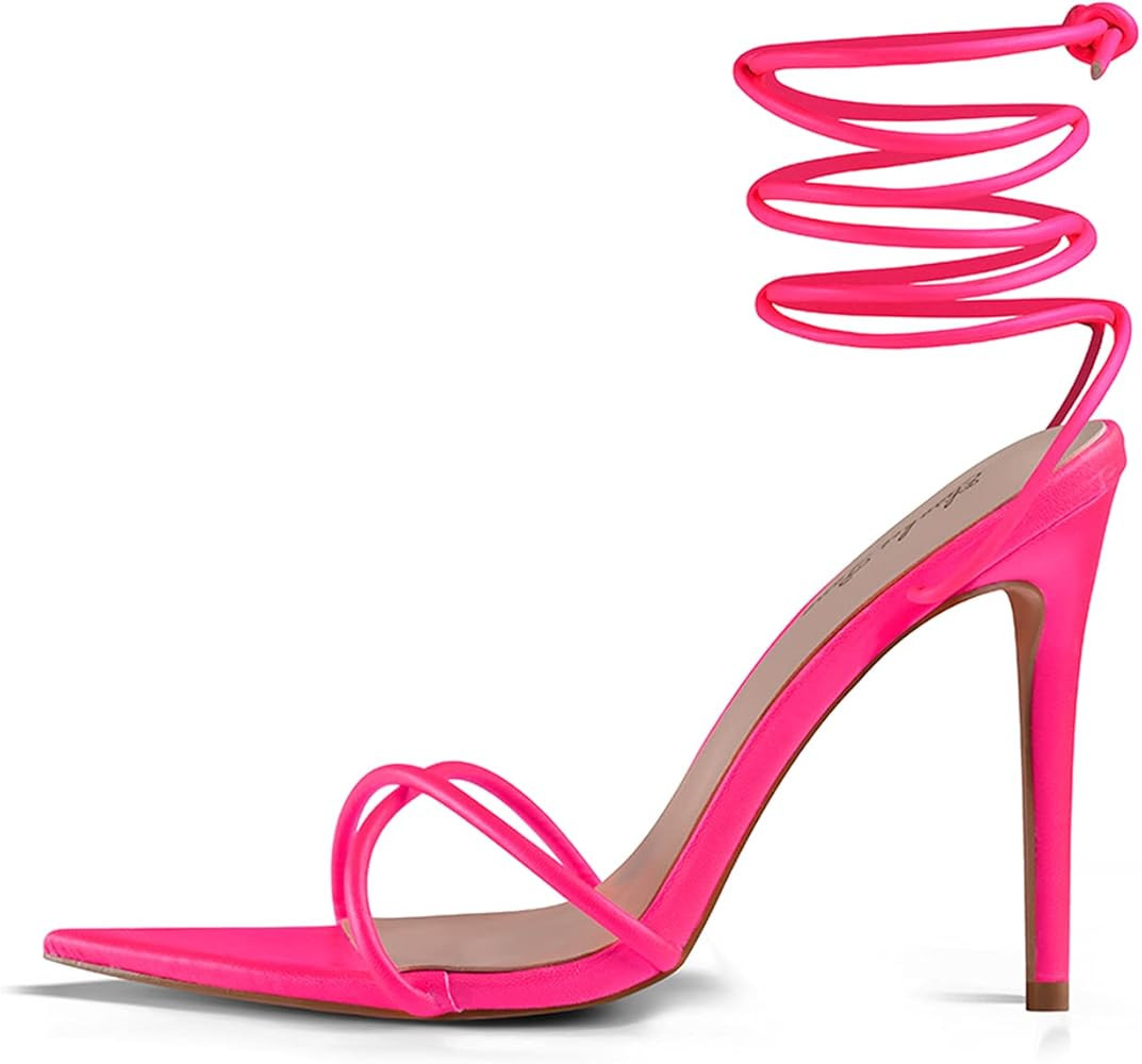 Elisabet Tang Heeled Sandals, Women's Sexy Strappy 4.3 inch Stilettos High Heels Lace Up Heeled Sand | Amazon (US)