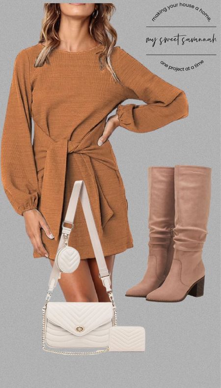 Fall trendy outfits from amazon. 
Sweater dress, knee high boots, crossbody purse. Amazon prime day deals. Women’s fashion. 

#LTKshoecrush #LTKxPrime #LTKsalealert
