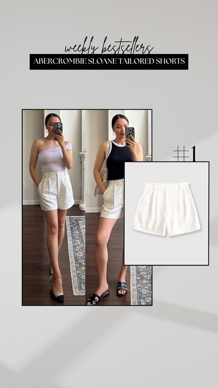 #1 bestseller - Abercrombie Sloane tailored shorts 

• tops - small 
• shorts - I find them to run tts 
• available in several colors 

#LTKStyleTip #LTKSeasonal