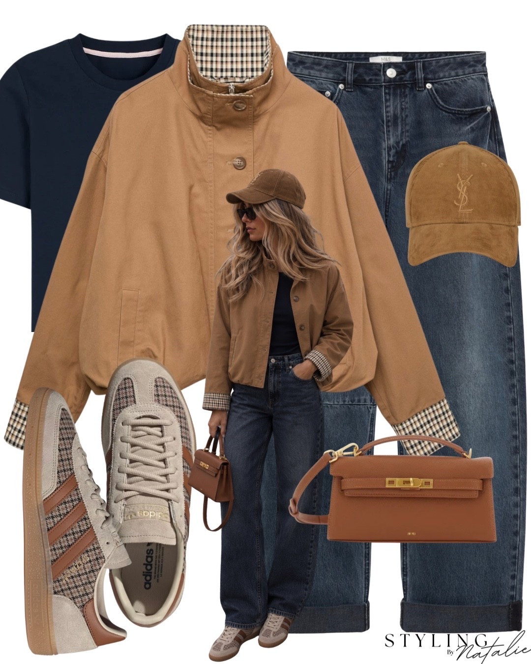 Checked print jacket, dark jeans with turn up cuff and corduroy YSL cap, Adidas Spezial checkered print, bag and navy t-shirt.
Autumn outfit, everyday style, casual chic, trendy, fall outfit. @Boden (UK)

#LTKuk #LTKautumn #LTKeurope