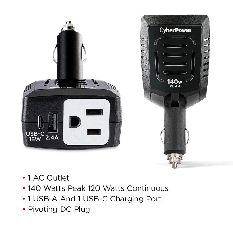 CyberPower M140BUC 140W Power Inverter - 1 AC Outlet, USB-C & USB-A Ports, Black | Walmart (US)