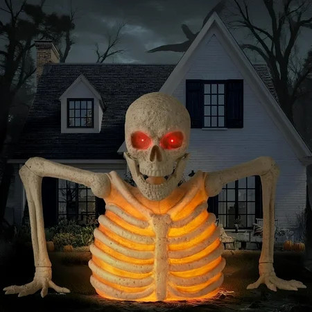 Joyfy 3.4ft Halloween Skeleton Groundbreaker Decor Outdoor,Light up Giant Skeleton Graveyard Decor Outside with Spooky Voice,Scary Haunted House Props for Indoor Lawn Yard Patio | Walmart (US)