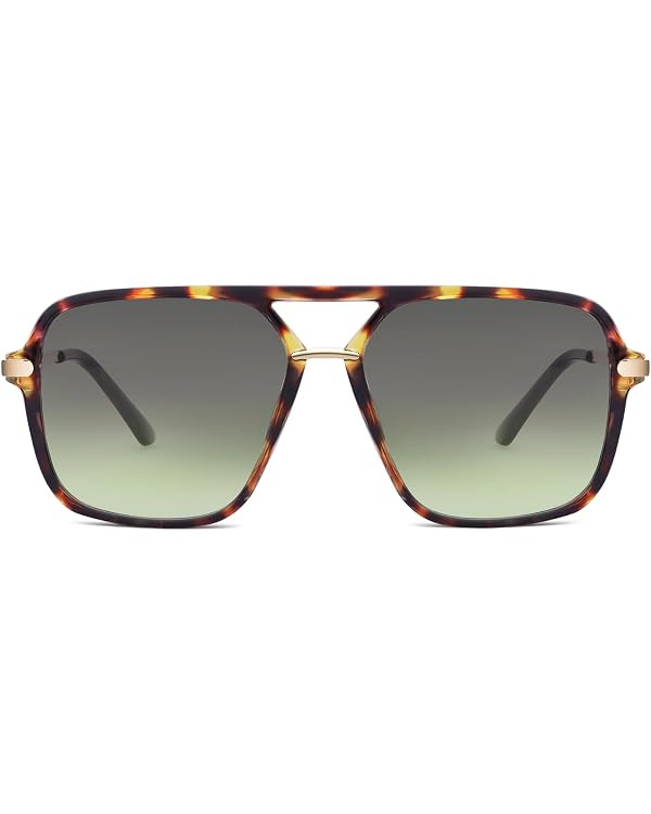 Retro Square Tinted Lens Aviator Sunglasses Tangle Free No Nose Piece for Women Men Trendy | Amazon (US)