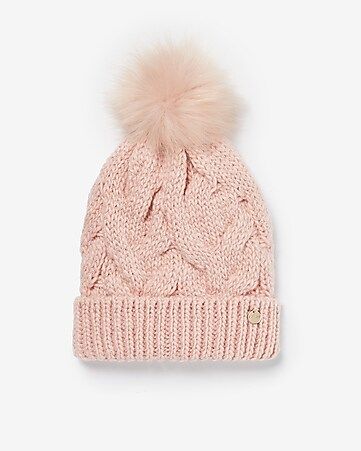 metallic cable knit pom beanie$14.94 marked down from $24.90$24.90 $14.94Price Reflects 40% Offsi... | Express