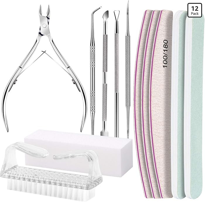 FANDAMEI Manicure Kit, Nail Files 100/180, Cuticle Nippers, Nail Buffer Block, Cuticle Pusher, Cu... | Amazon (US)