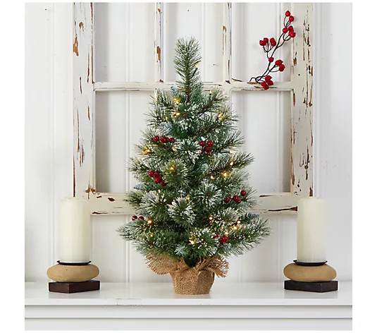 Make Your Selection: Nearly Natural 2' Snow Tipped Pine and Berry Christmas Tree | QVC