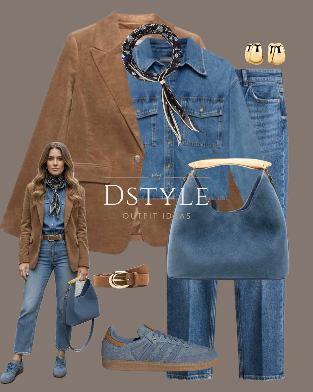 Giving the classic denim-on-denim look a sophisticated update with a warm camel corduroy blazer. I’ve layered a crisp denim button-down with matching straight-leg jeans and blue Adidas sneakers for a seamless, monochromatic vibe.

The absolute standout of this look is the blue suede hobo bag from @Elleme The gold architectural handle adds a refined, sculptural element that perfectly breaks up the denim and ties in with the gold statement earrings.

Denim on denim, corduroy blazer outfit, blue suede bag, blue Adidas sneakers, western chic style, monochromatic blue outfit. 

 

#LTKootd #LTKSeasonal #LTKWorkwear