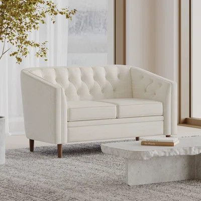 Contemporary Beige Fabric Sofa, Button-tufted, For Home Comfort | Wayfair North America