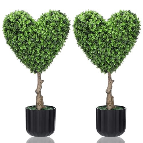 Suncalla 2 Sets 1.97 ft Artificial Heart Boxwood Topiary, Valentine's Day Heart Shaped Topiary Trees, Faux Boxwood Decoration Ball Tree with Planter Pots for Indoor Outdoor Home Porch Decor | Amazon (US)