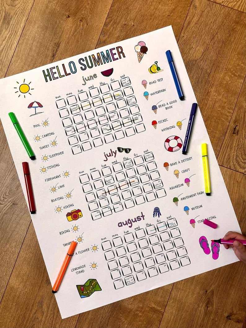 2026 Summer Coloring Calendar for Kids Bucket List Family Activities Checklist - Etsy | Etsy (Global)