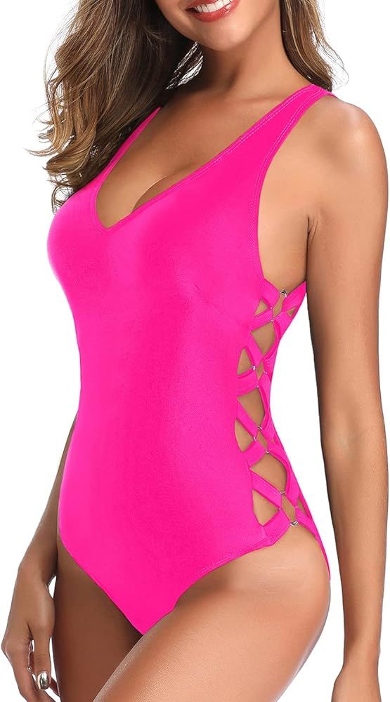 Holipick One Piece Swimsuits for Women Sexy Strappy Monokini Slimming Criss Cross Swimsuits Lace Up  | Amazon (US)
