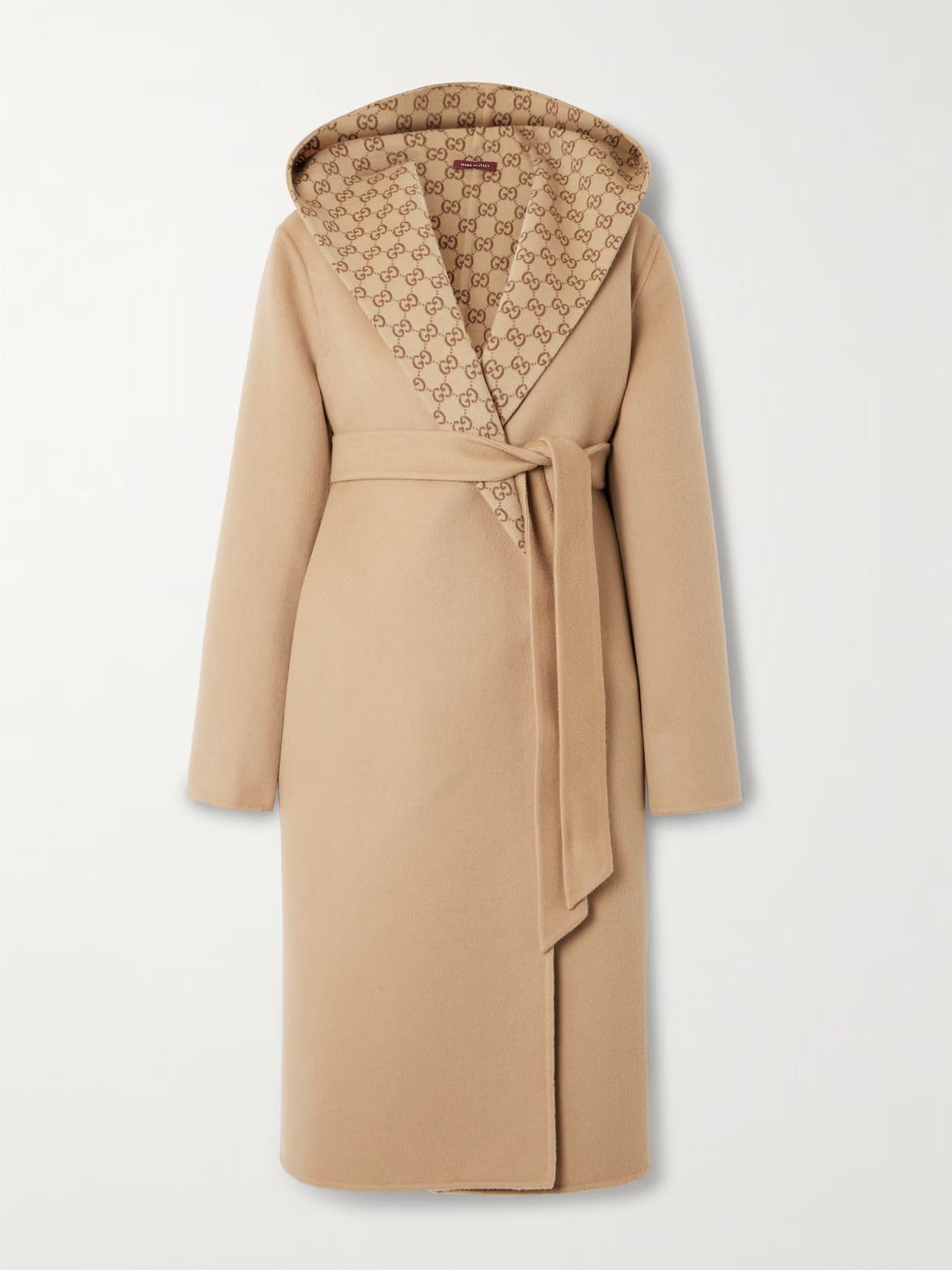 Gucci - Reversible Hooded Belted Wool And Silk-blend Jacquard Coat - Brown | NET-A-PORTER (US)