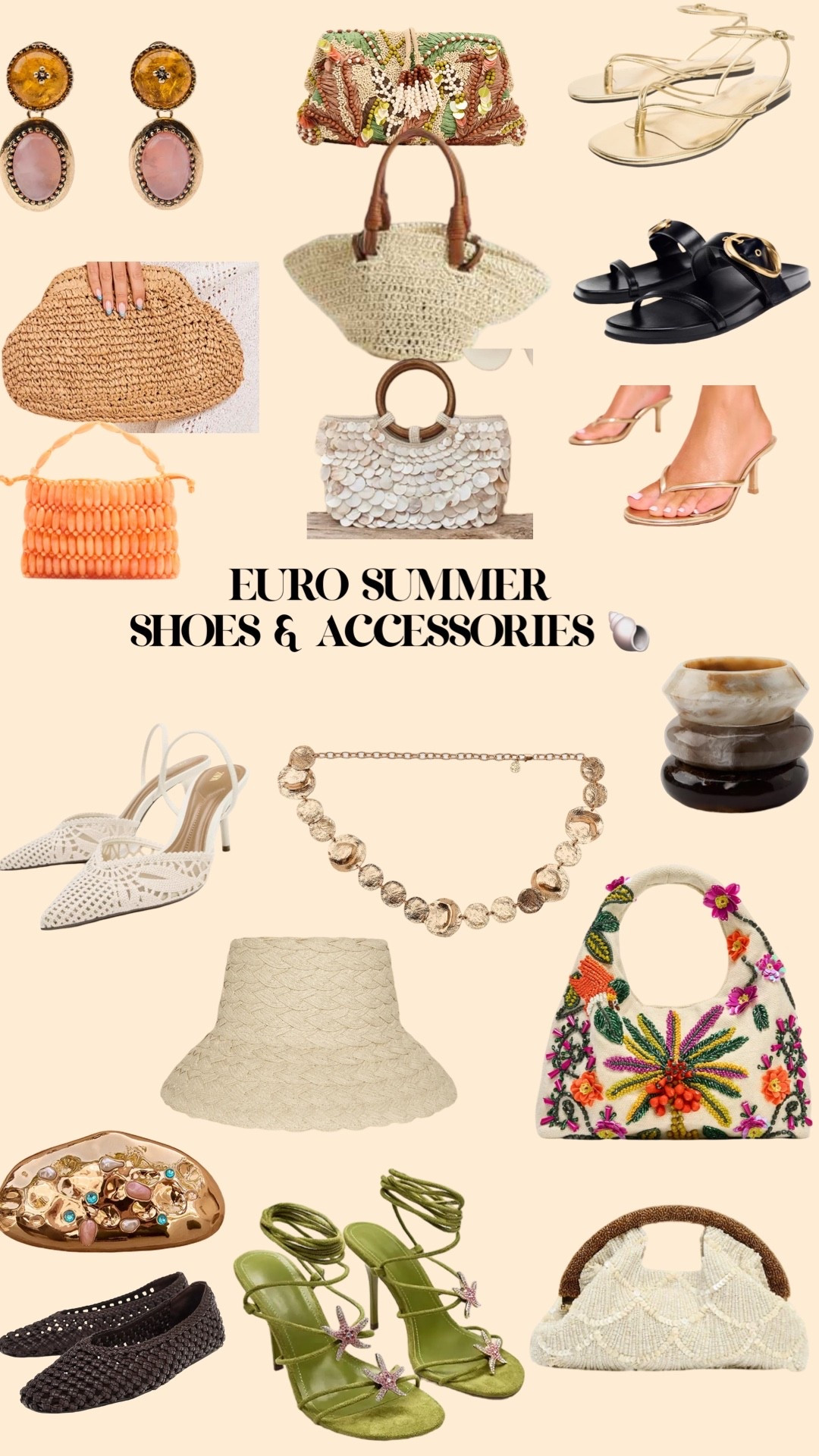 Euro summer shoes and accessories 🐚

Euro summer, holiday outfits, Zara new in 